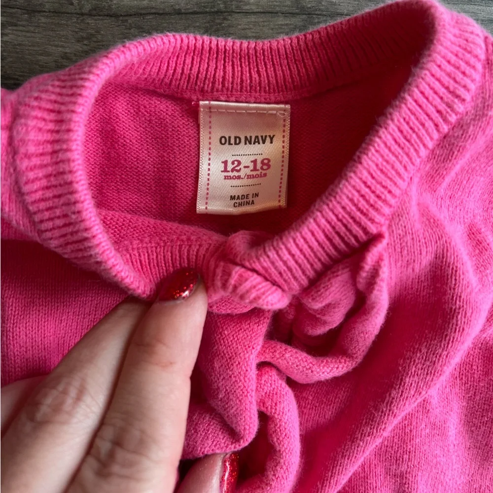 Old Navy Toddler Girl Long Sleeve Sweater Cardigan Ruffle Hot Pink 12-18 Month